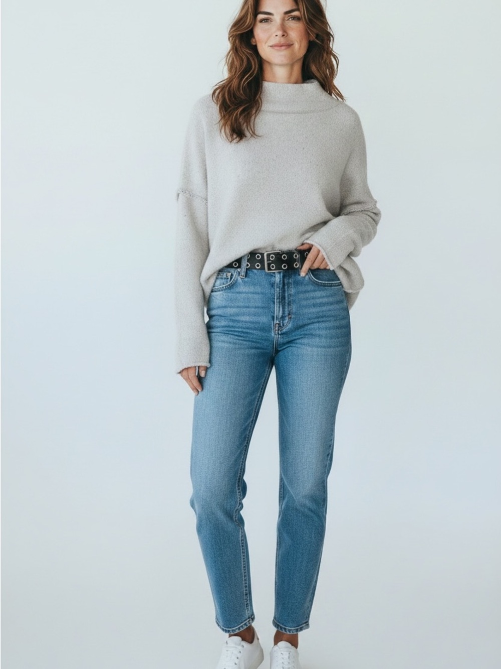 NWT Free People San Vicente Slouchy Pullover Sweater Light Grey M